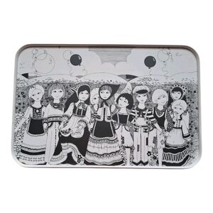 ​Vintage 70s Sally Gregory Hesper Melamine Serving Tray - Black & White Folk Art